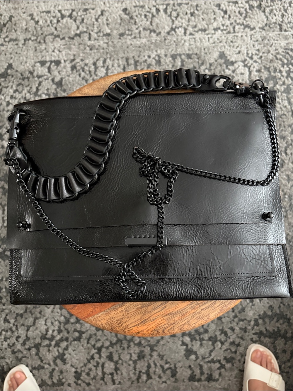 David Galan Black Leather Chain-Strap Shoulder/ crossbody Bag